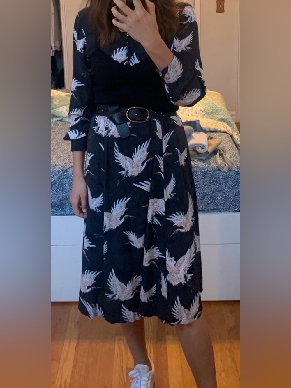 Black Maxi Shirt Dress with White Crane Print (H&M size 8) - Picture 6 of 6